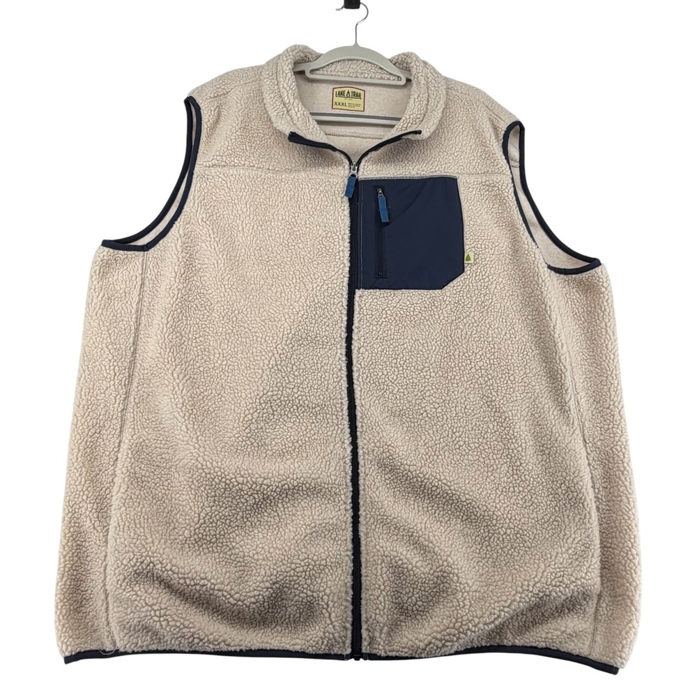 Lake & Trail Sherpa Fleece Full Zip Vest Mens XXXL Beige Pockets Gorpcore Fall